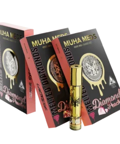 Muha Med Diamond Peaches Melted Diamonds Cart – hybrid cannabis cartridge with juicy peach flavor and rich terpene profile