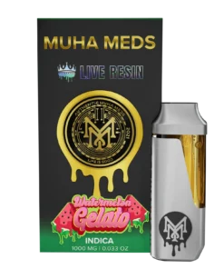 Muha Med Watermelon Gelato Live Resin Disposable vape pen with vibrant watermelon-themed design