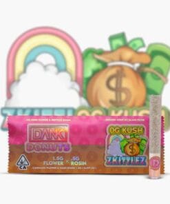 DANK DONUTS-OG KUSH x ZKITTLEZ-2G ROSIN HOLE JOINT strain, premium cannabis rosin pre-roll