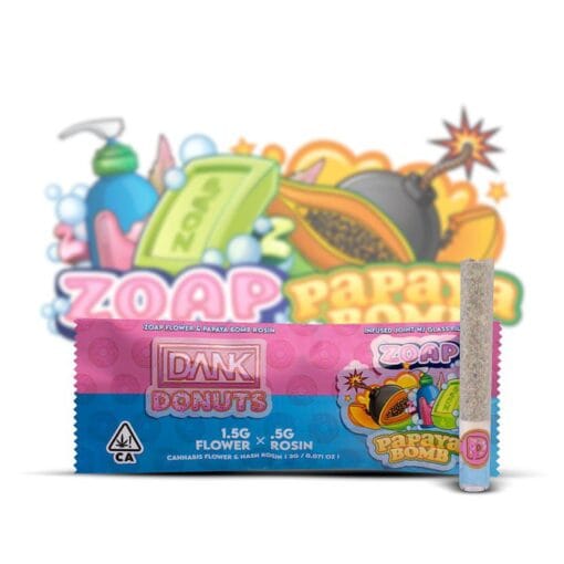 DANK DONUTS-ZOAP x PAPAYA BOMB-2G ROSIN HOLE JOINT, premium cannabis rosin pre-roll