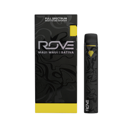 Rove Maui Waui Vape Cart showcasing tropical sativa strain with smooth flavorful hits for uplifting and energizing effects.
