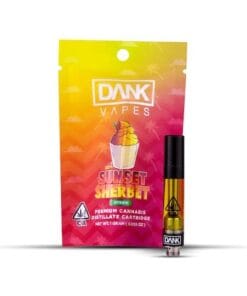 SUNSET SHERBET 1G Premium THC Cartridge with sweet, fruity flavor and smooth, potent vapor”