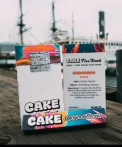 Miami Mango Cake Gen 3 Disposable 1G vape pen with tropical mango flavor, creamy cake undertones, earthy hints, smooth hits, and relaxing indica effects