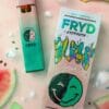 Juicy Melon Dew Fryd Carts disposable vape with sweet, refreshing melon flavor, smooth hits, premium THC live resin, authentic Fryd vape product