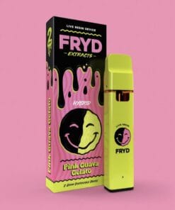 Pink Guava Gelato Fryd Carts disposable vape with tropical pink guava flavor, creamy gelato undertones, smooth hits, premium THC live resin, authentic Fryd vape product