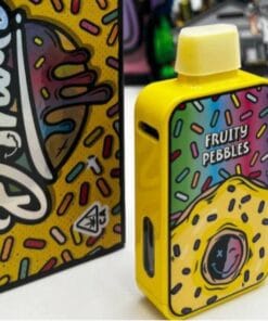 Fruity Pebbles Donuts By Fryd disposable vape cart with sweet, colorful cereal and donut flavor, smooth hits, premium THC live resin, authentic Fryd vape product