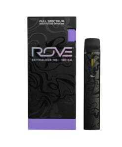 Rove Skywalker OG Vape Cart featuring indica-dominant strain with earthy pine flavor, deep relaxation, and smooth, potent hits